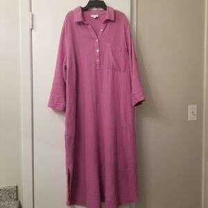 J. Jill Cotton Gauze Two Pocket Shirt dress Lilac Pink Size Medium